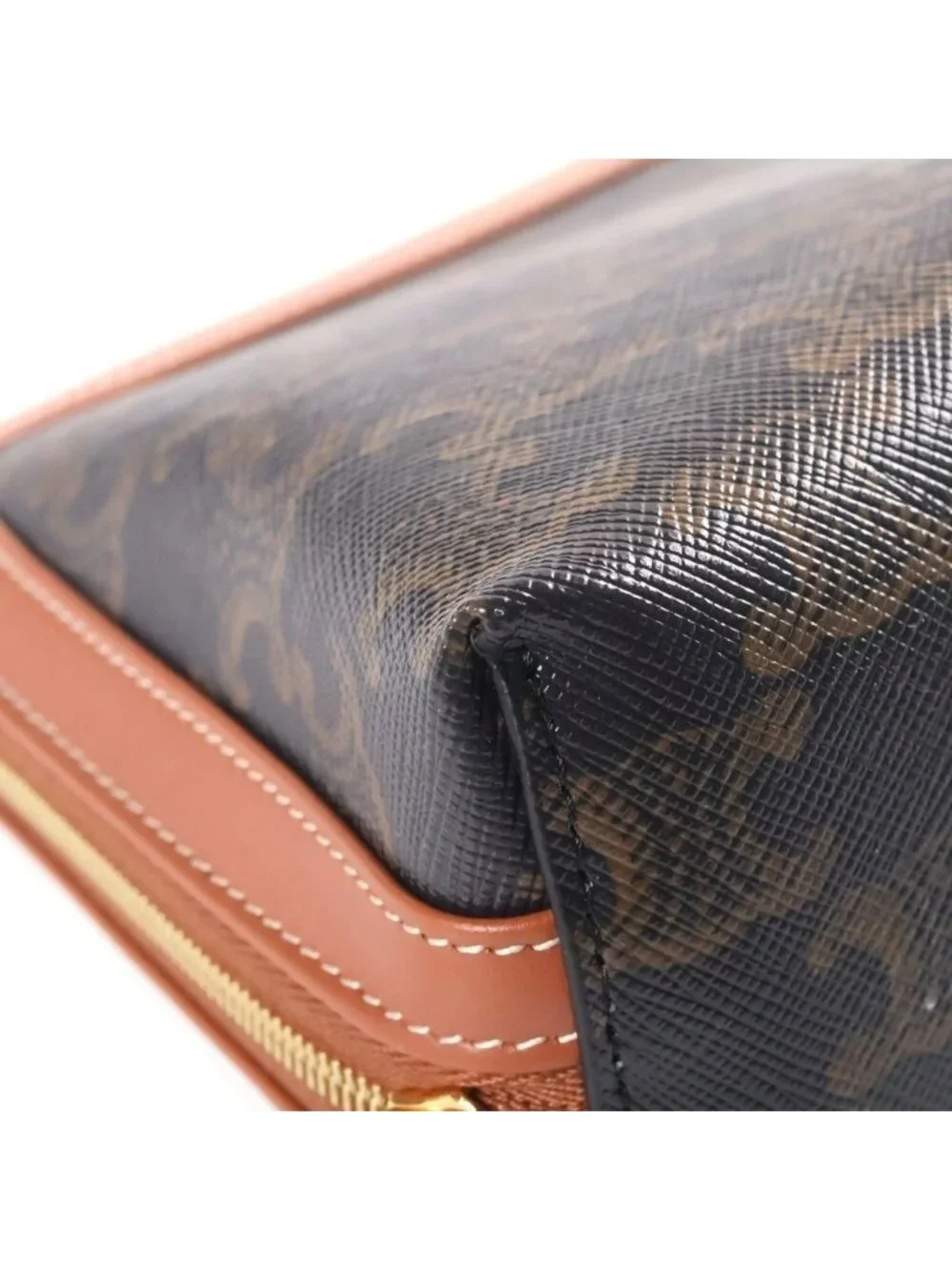Celine Triomphe Pouch Makeup Brown Leather Gold
